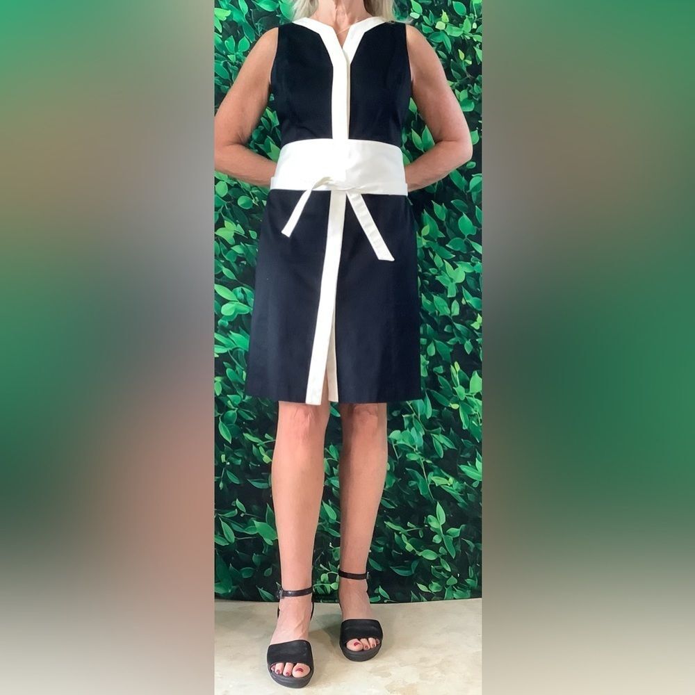 🖤 Talbots Black Sheath Dress w/ White Trim & Obi Belt – Size 6